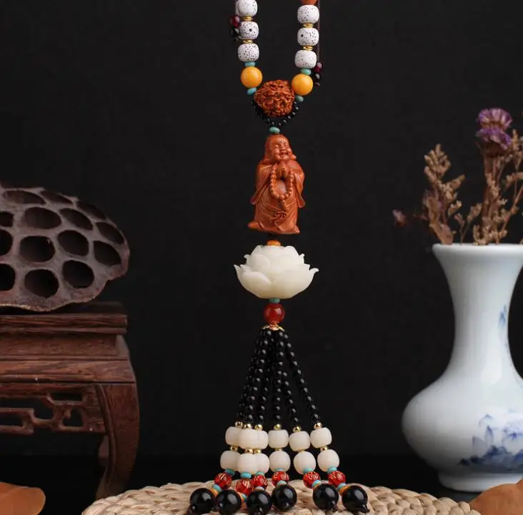 Китайская резная тканевая Статуэтка из персикового дерева Будда Maitreya с