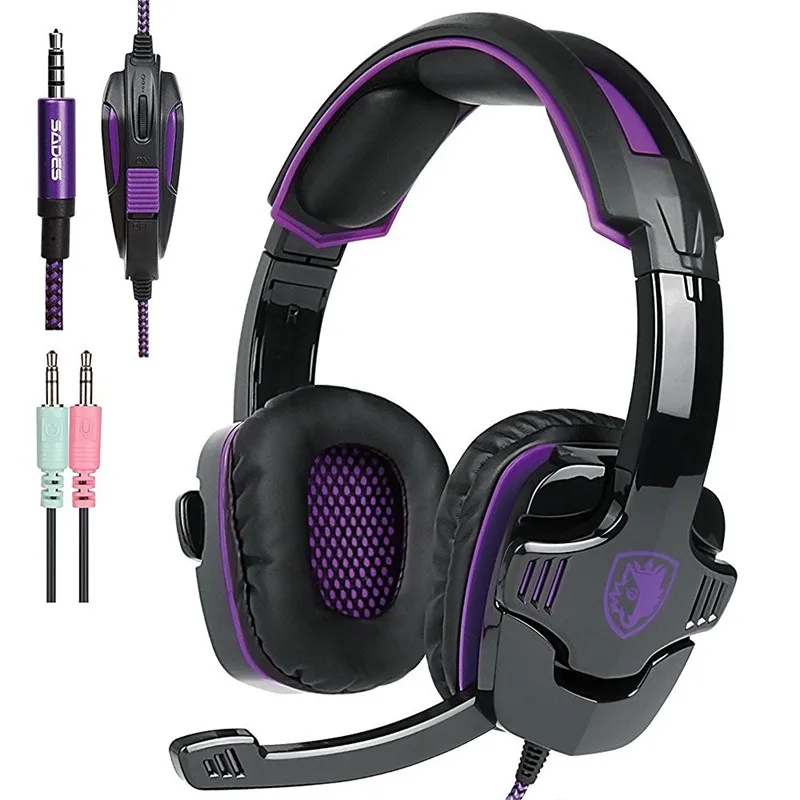 Sades SA-930 шлем PS4 игровые гарнитуры комплект головок проводные наушники с микрофоном для ПК компьютер mobail телефоны - Цвет: Black   Purple