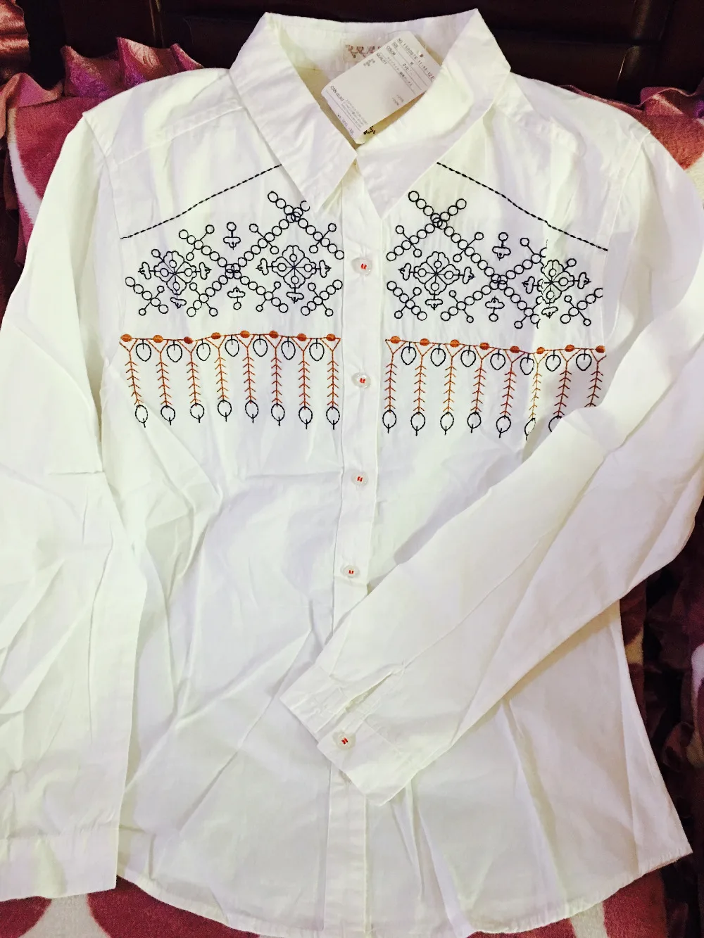 Хлопковая рубашка с длинными рукавами и вышивкой на груди|shirt blouse|sleeve shirtlong sleeve shirt