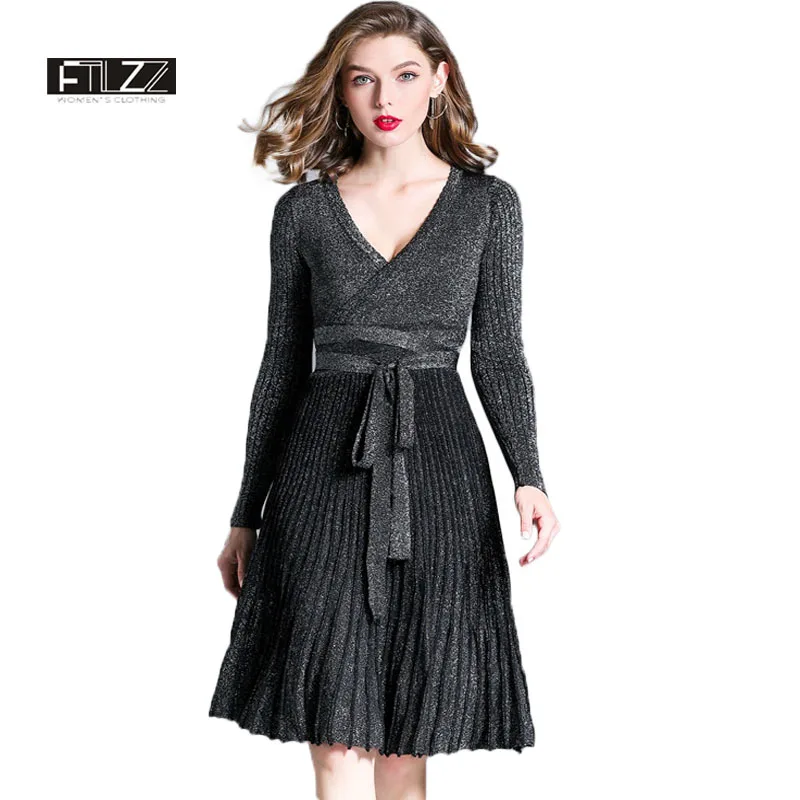 Новый Для женщин Плиссированное Платье Весна тонкий сексуальный V образным