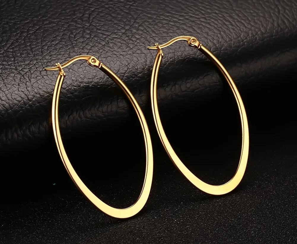 gold Серьги-капли из нержавеющей стали большие золотые/серебряные/черные ювелирные изделия оптом круглые большие размеры серьги-кольца для женщин - Окраска металла: gold