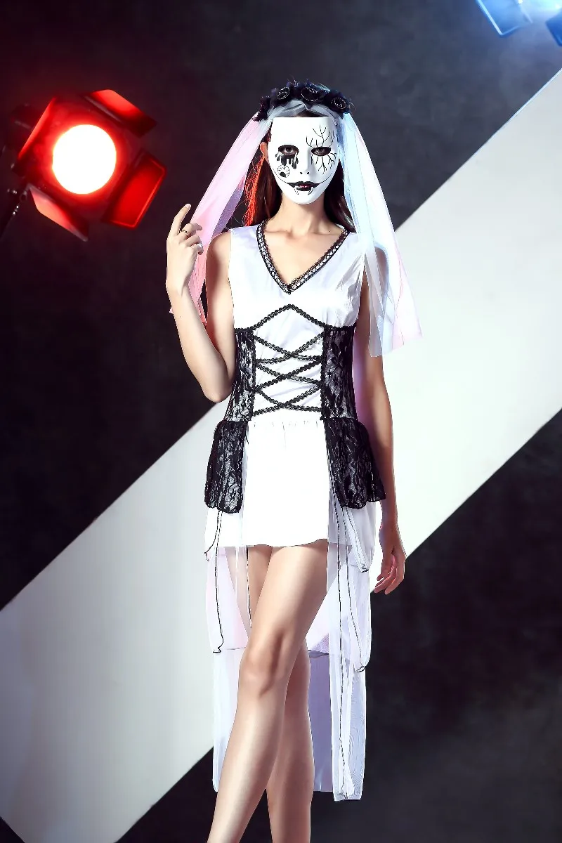Женский костюм для взрослых на Хэллоуин Страшный Джокер белое кружевное платье