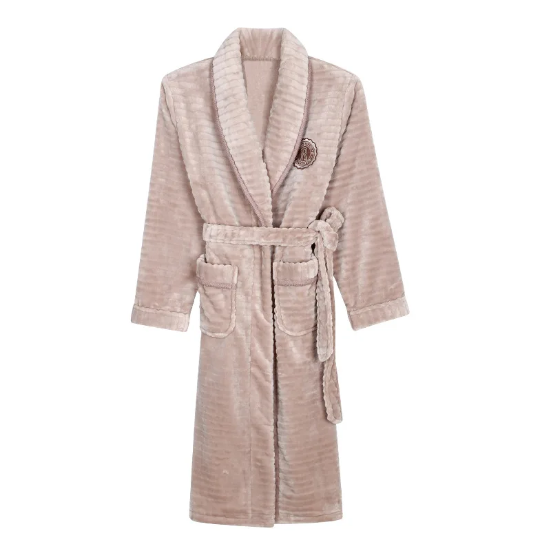Warm Winter Flannel Men Bathrobe Women Autumn Thick Velvet Coral Fleece Bath Robes Couple Luxury Belt Sleepwear Nightgown