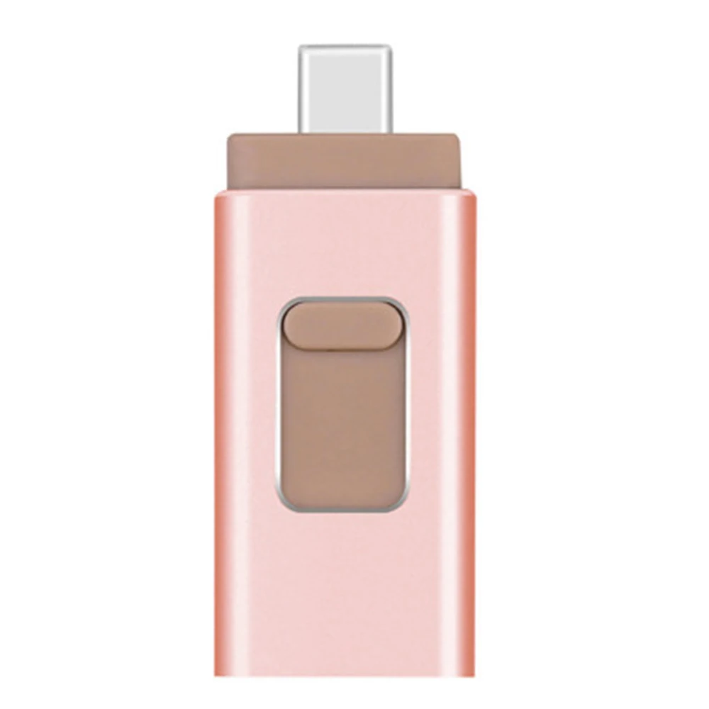 Флэш-накопитель USB-OTG освещение Android Тип-C USB3.0 4-в-1 внешнее запоминающее устройство для iPhone/iPad/iPod/Android/Компьютеры(64 ГБ - Цвет: Rose gold 64GB