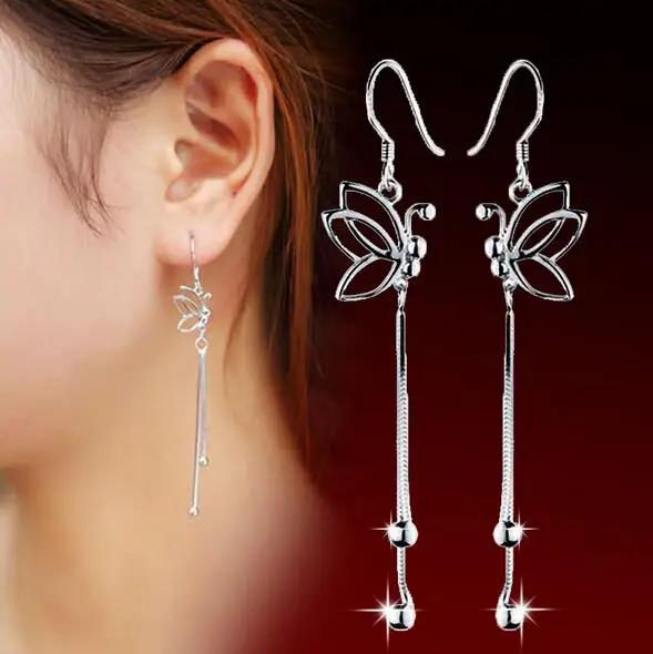 Женские серьги гвоздики из серебра 925 пробы с длинной бабочкой|stud earrings|earrings