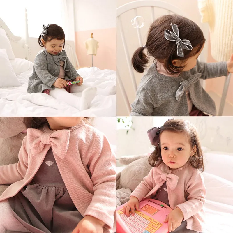Spring Autumn Children's Clothing Girls In The Shuttle Pattern Knitted Leisure Bow Cardigan Baby Casual Round Neck | Детская одежда