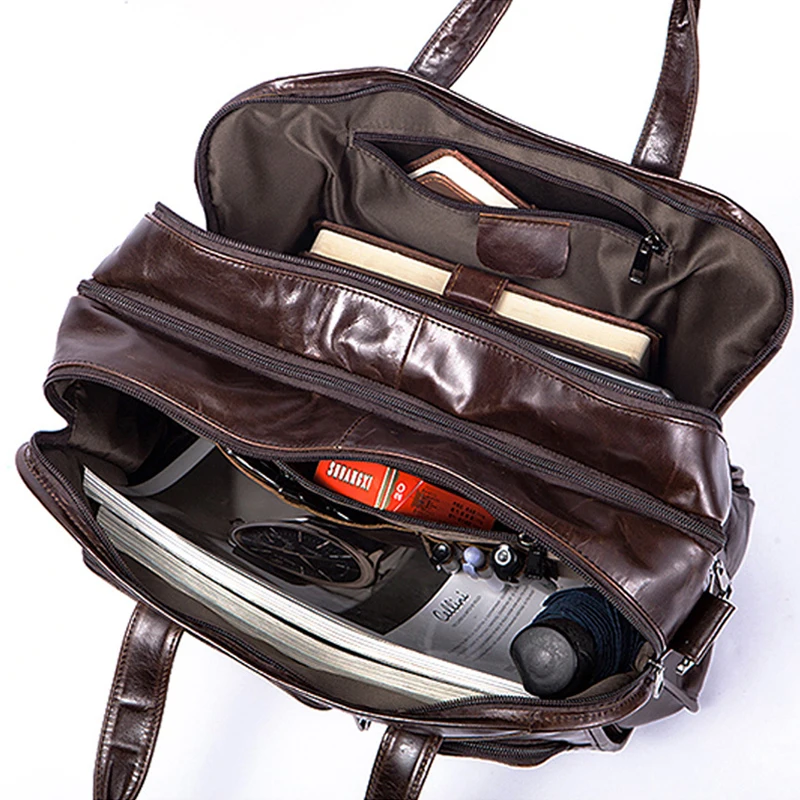 Genuine Leather Men's Bag Business Casual Briefcase Men Crossbody Bags Shoulder Messenger Bag Male Handbag 14 inch Laptop Bag