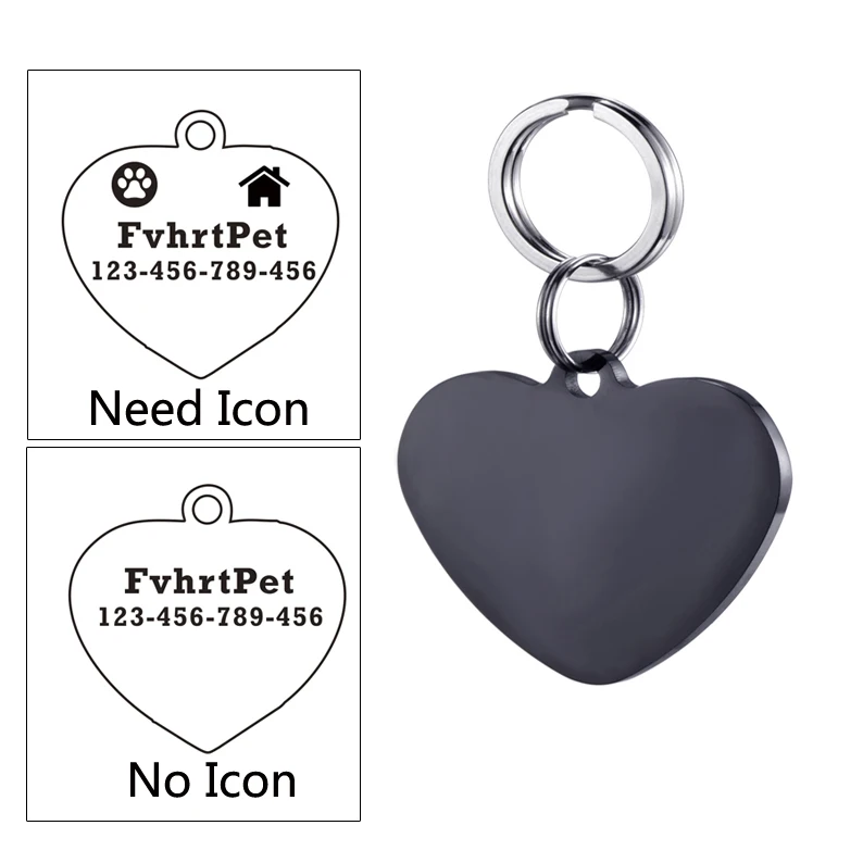 Heart TP BLACK Идентификационная бирка для собак pitbull из нержавеющей стали, аксессуары для ошейника, идентификационные бирки для домашних животных, Персонализированная бирка для собак, телефонная бирка с именем, Выгравированная - Цвет: Heart TP BLACK