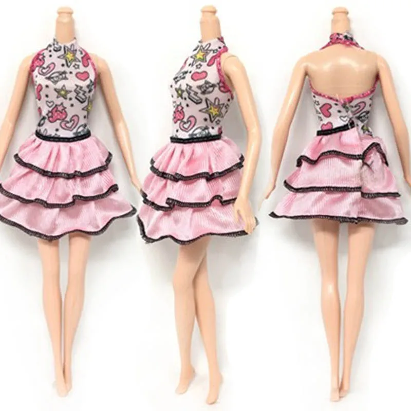 Модная Одежда для кукол Барби Розовое короткое платье принцессы куклы Кукольный