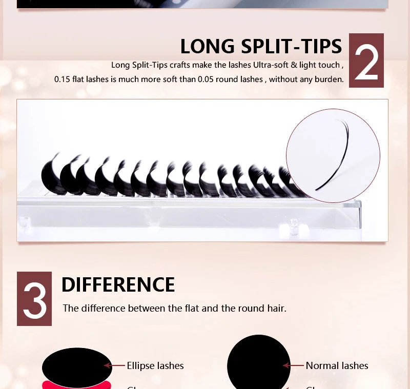 Yelix Individual False Flat Eyelashes Matte Eyelash Extension Split tip Flat Lashes Highly Soft and Light Black Ellipse 0.20