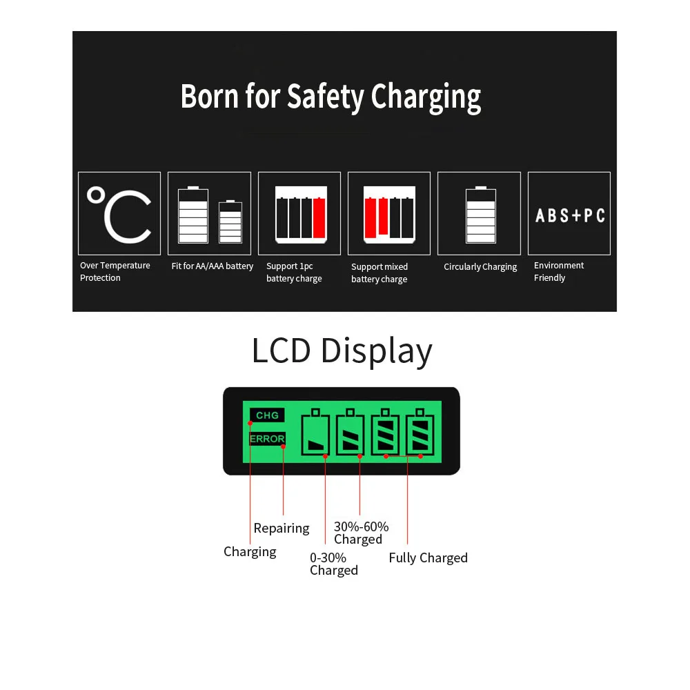 VOXLINK lcd-004 ЖК-дисплей с 4 слотами умное интеллектуальное зарядное устройство для аккумуляторов AA/AAA NiCd NiMh