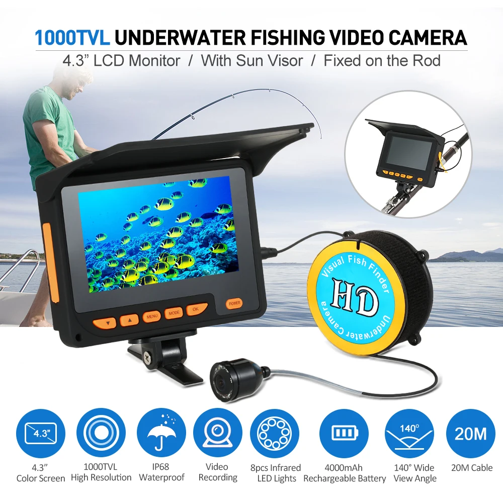 Lixada Рыболокаторы 20 м 1000TVL подводная лед рыболовная Камера 4 3 &quotЖК дисплей монитор