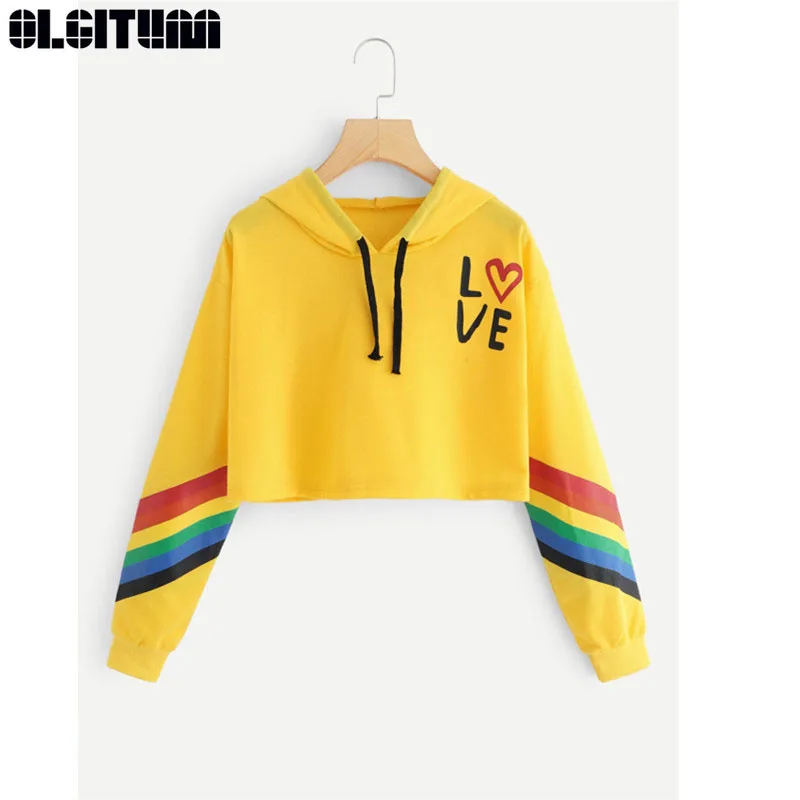 

New Long Sleeve Fashion Female Hoodie Pullover Sweatshirt Rainbow Letter Print Women's Sweatshirt Tops Ladies Clothes SS301