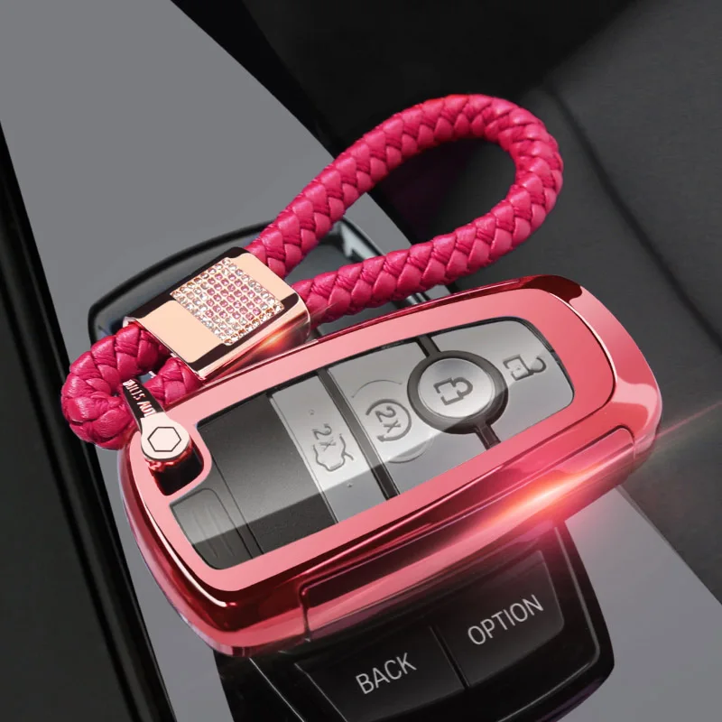 Натуральная Pcmos ключ чехол КРЫШКА ДЛЯ Ford Fusion Mustang Explorer F-150 F-250 F-350- дистанционный ключ чехол Брелок в виде ракушки 5 Кнопка - Название цвета: pink with chain