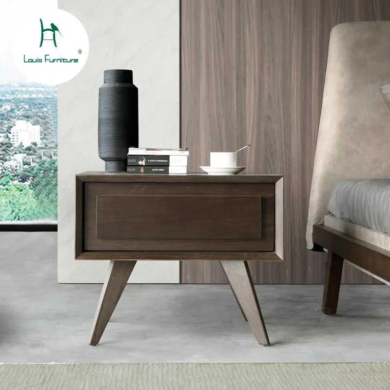 

Louis Fashion Nightstands Simple Modern Italian Minimalist Multifunctional Economic Nordic Solid Wood Bedside Cabinet