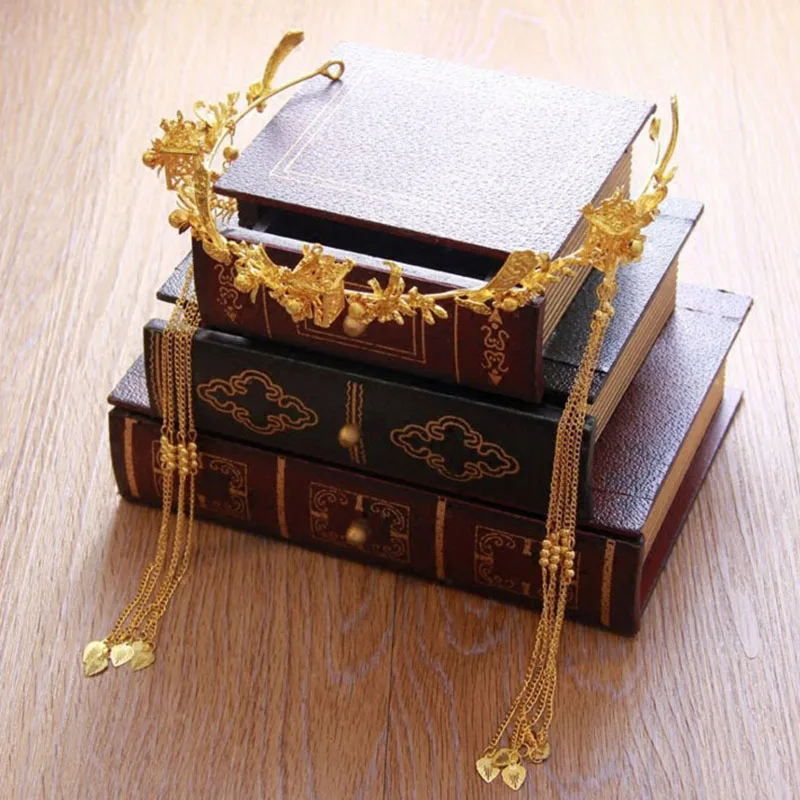 Китайский золотой феникс с длинной бахромой и короны серьги Ювелирные наборы для