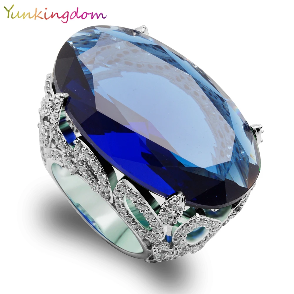 Yunkingdom Роскошные Большие Овальные Синие Свадебные кольца с фианитом вечерние