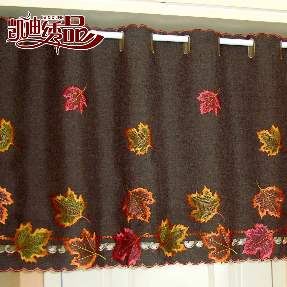 Кленовые листья вышитая полузанавеска на окно затенение занавеска для кухни