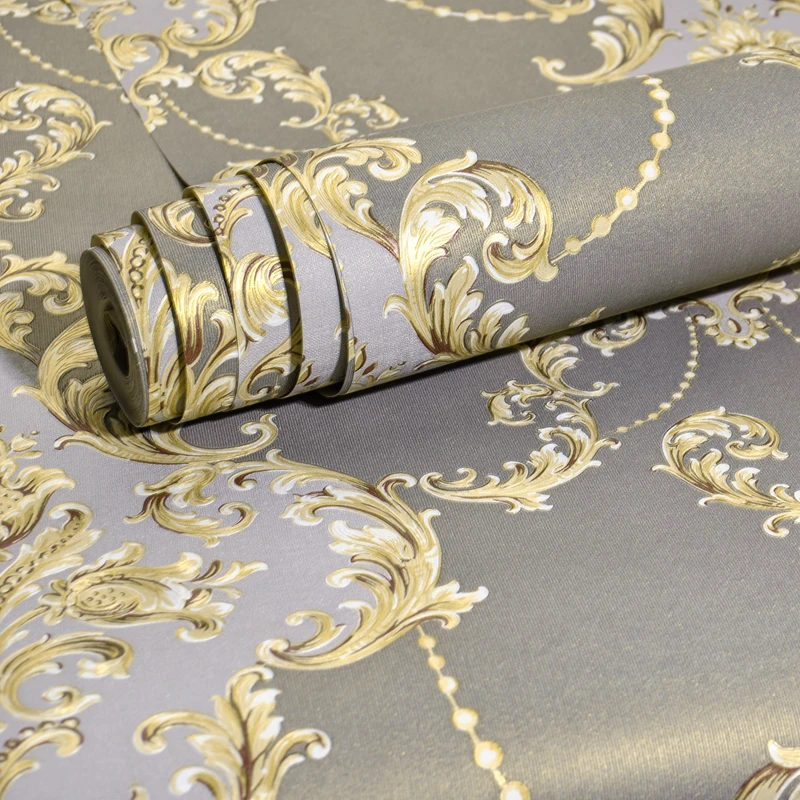 Grey Gold Textured Damask Luxury Wallpaper For Living Room Vinyl European Damascus Wall Paper Bedroom Walls Home Decor |