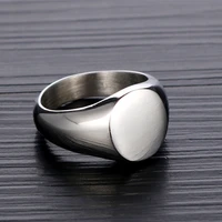 personalised stainless steel oval signet blank plain ring band high polished silver color u s size 8 13