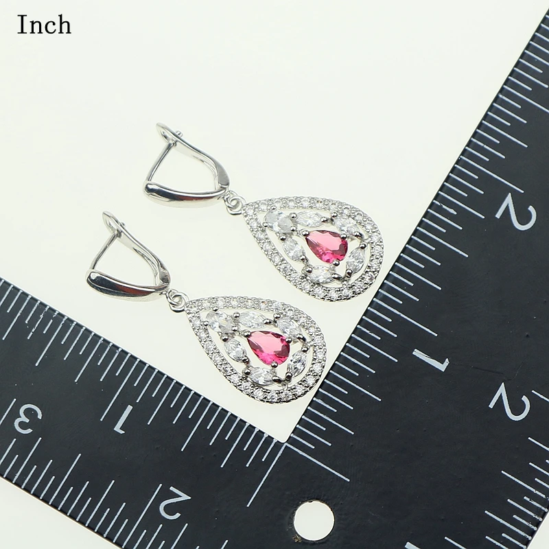 Серебро 925 Свадебные украшения сливы красный фианит серьги с белым