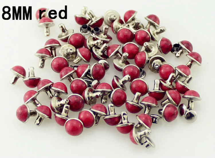 8mm red Новая мода 100 компл./лот Акрил Бирюзовый и латунные заклепки для кожи шипами и стразами для одежды diy аксессуары для одежды - Цвет: 8mm red
