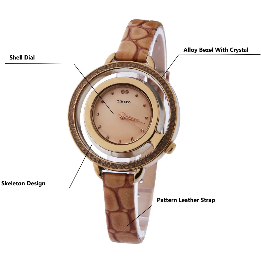 TIME100 женские Кварцевые Часы Коричневый Змеиной Кожаный Ремешок Алмазный ажурный