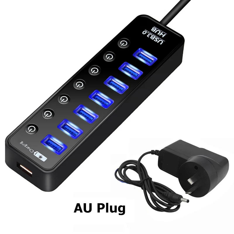 Высококачественный концентратор USB 3,0 с высокой скоростью и поддержкой зарядки, мультипэ, usb-концентратор для ПК, ноутбука, 7 портов, адаптер-удлинитель, концентратор USB 3,0 - Цвет: 7 Ports AU Adapter