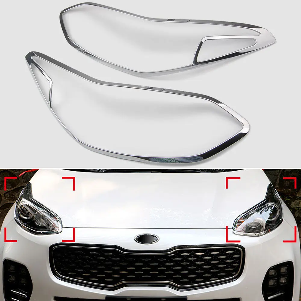 Chrome Front Headlight Lamp Cover Trim Surround Bezel For Kia Sportage 2017 2018 Car Styling enlarge