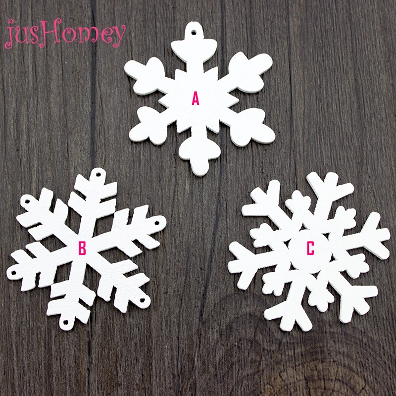 100 шт. Белые Деревянные Подвески со снежинками висячие украшения на елку зимний