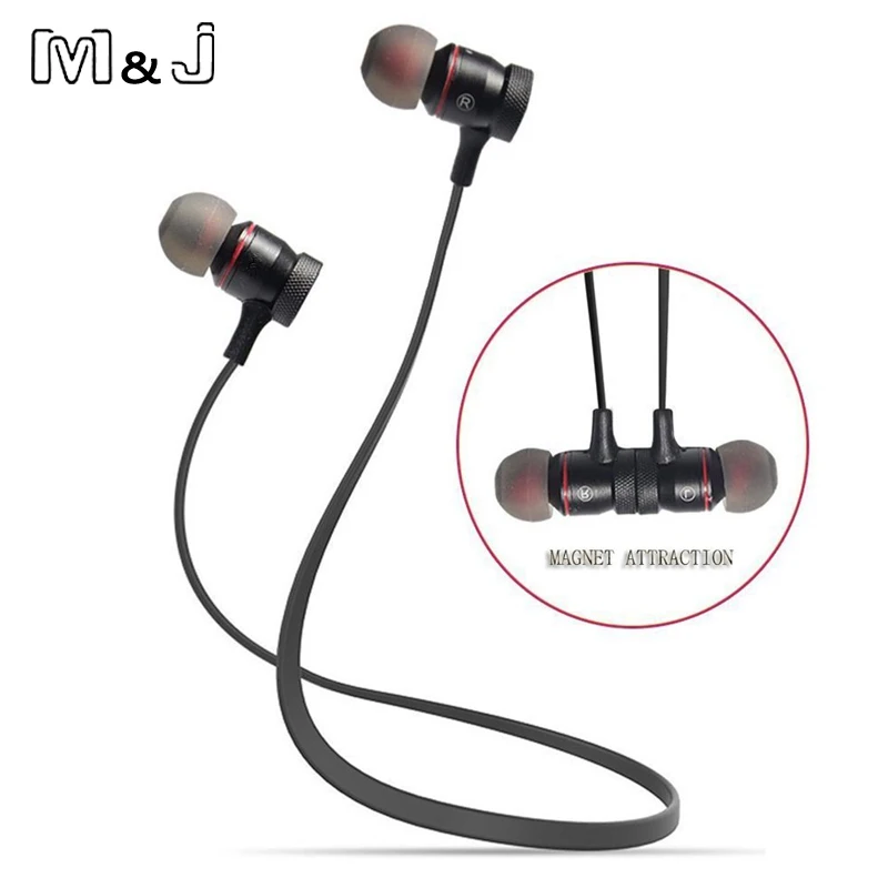 Магнитные беспроводные наушники M & J M9 для бега Bluetooth вкладыши с шумоподавлением