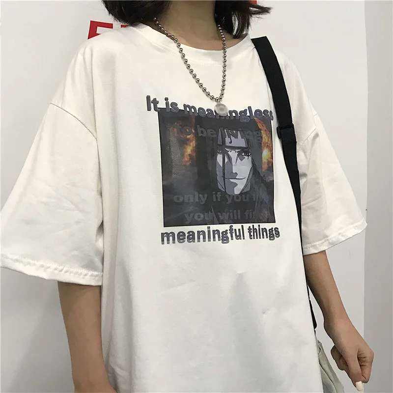 White-2 Harajuku футболка уличная Мужская/Женская летняя футболка размера плюс с коротким рукавом для пары Повседневная футболка с принтом Наруто забавная футболка для влюбленных - Цвет: White-2