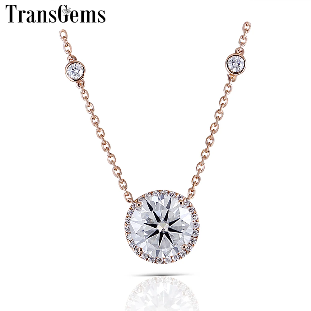 Transmems Подлинная 18 К 750 розовое золото подвеска ореол Neckalce Moissanite центр 5ct F цвет VVS подвеска ореол 18 дюймов цепь для женщин