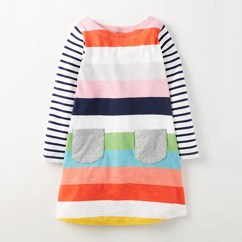 Toomine Kids Dresses For Girls Long Sleeve Toddler Girl Winter 2017 Fashion Cute Baby Dress Striped Colorful | Детская одежда и
