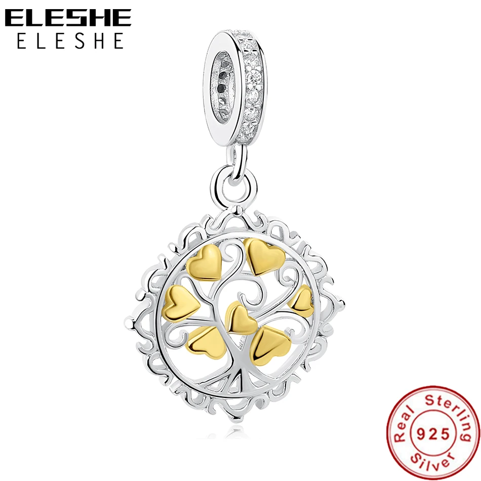 

Подлинный ELESHE 925 пробы серебро Семья дерево с позолоченным кольцом с золотым Цвет сердце из бисера, подходят к оригинальному браслету, сдела...