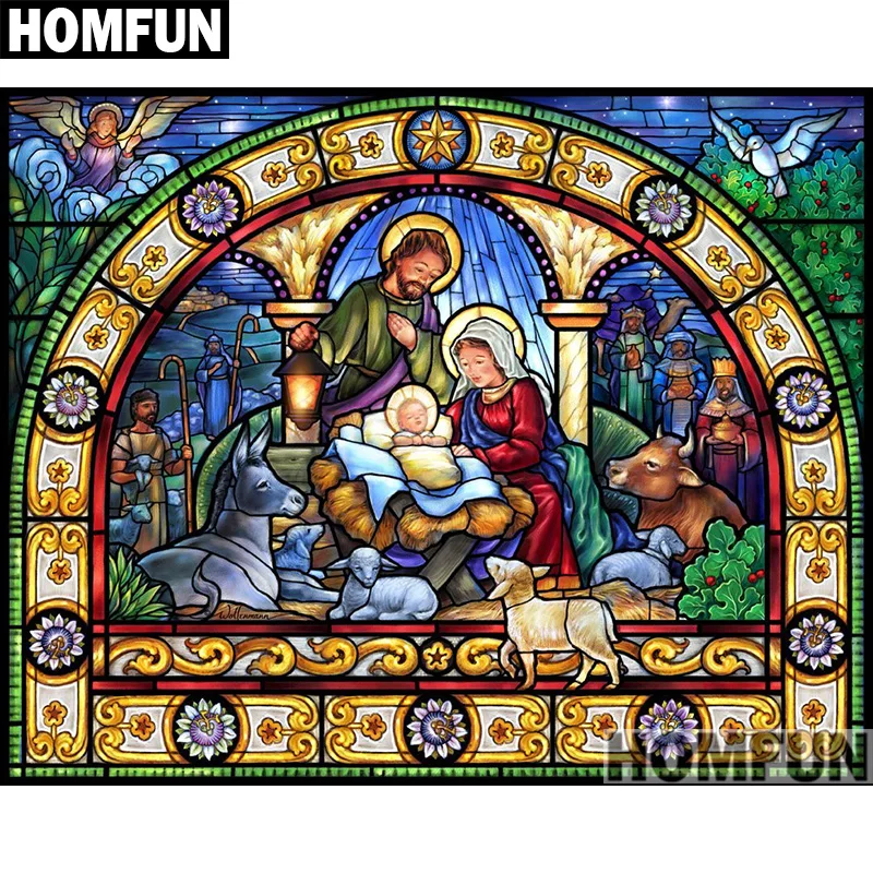 Алмазная живопись HOMFUN A00858 полноразмерная/круглая 5D Вышивка Ночь Божья вышивка