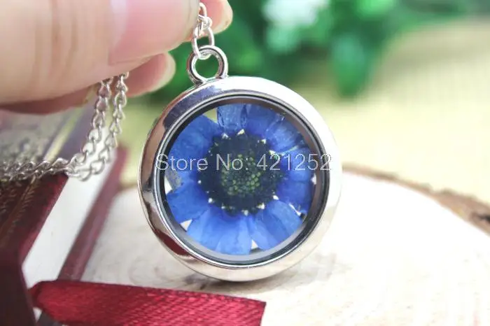 6 шт. колье с окошком настоящая Хризантема цветок стеклянный медальон ожерелье