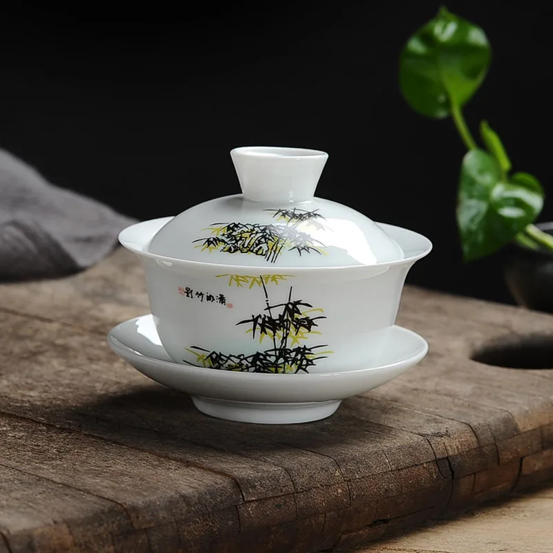 Белый фарфор gai wan чайный набор Bone China красивый и легкий kettleDehua gaiwan для путешествий