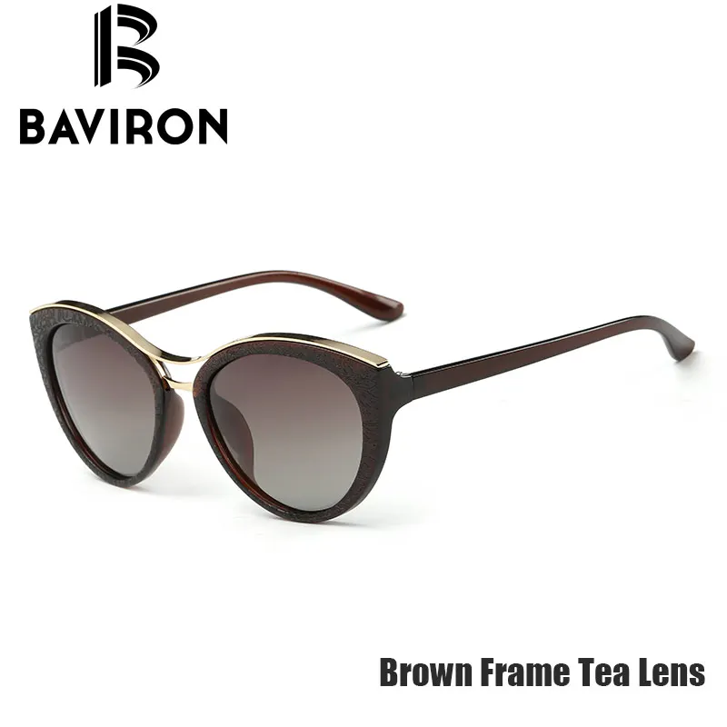 Brown Tea BAVIRON Новая Мода Cat Eye Солнцезащитные Очки Женщины Белая Рамка Градиент Поляризованных Солнцезащитных Очков Вождения UV400 Алюминиевый Очки Коробка 8527 - Цвет линз: Brown Tea