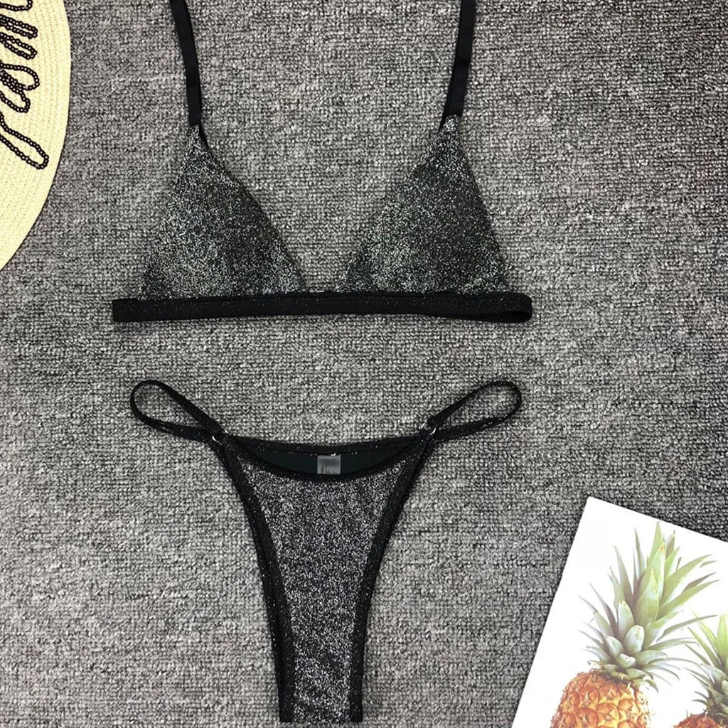 Женский купальный костюм пуш ап сексуальный танкини Серебряное шелковое