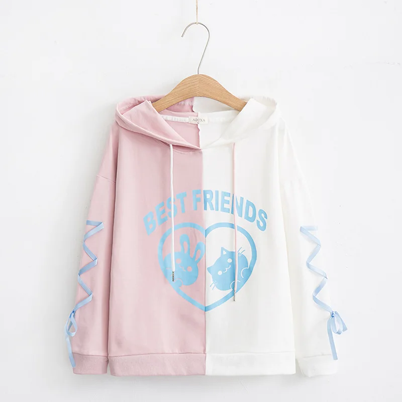 WXCTEAM Harajuku Осень женский милый кролик Best Friend пуловер с капюшоном Цвет