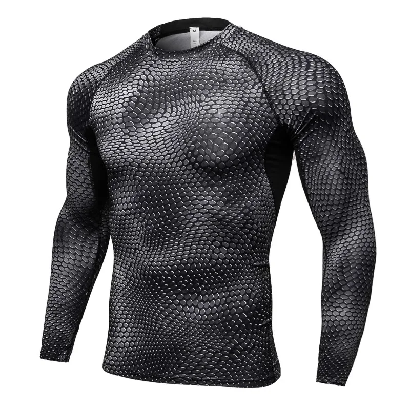 Men's 3D printing fitness running training long-sleeved tight-fitting sweat T-shirt men's shirt | Спорт и развлечения