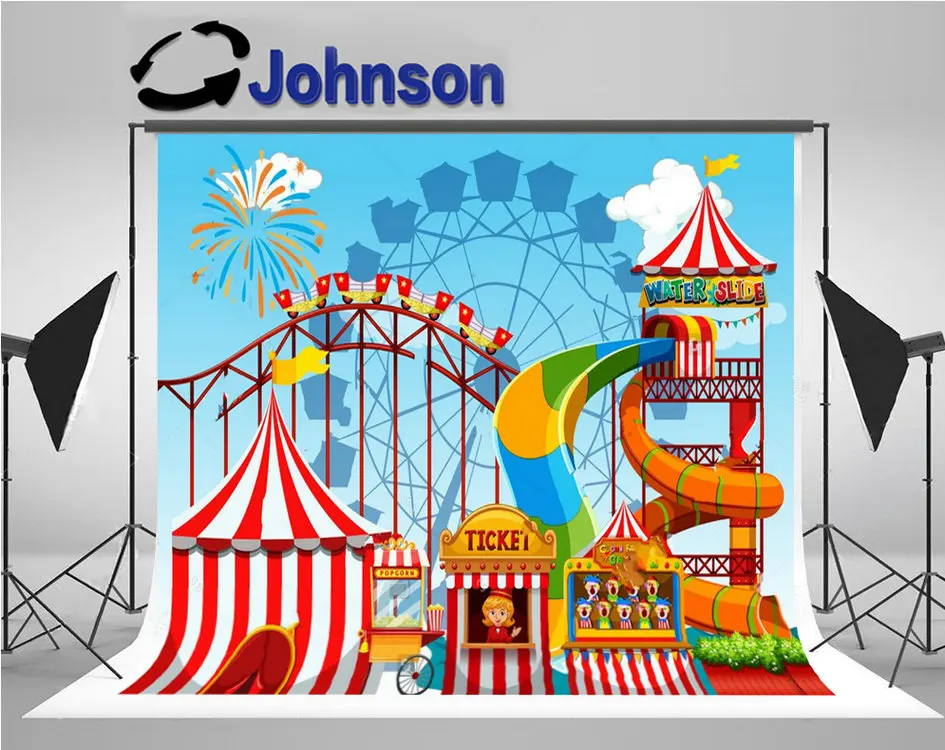 

fun amusement park carnival circus tent striped fireworks photography backgrounds Computer print party backdrop