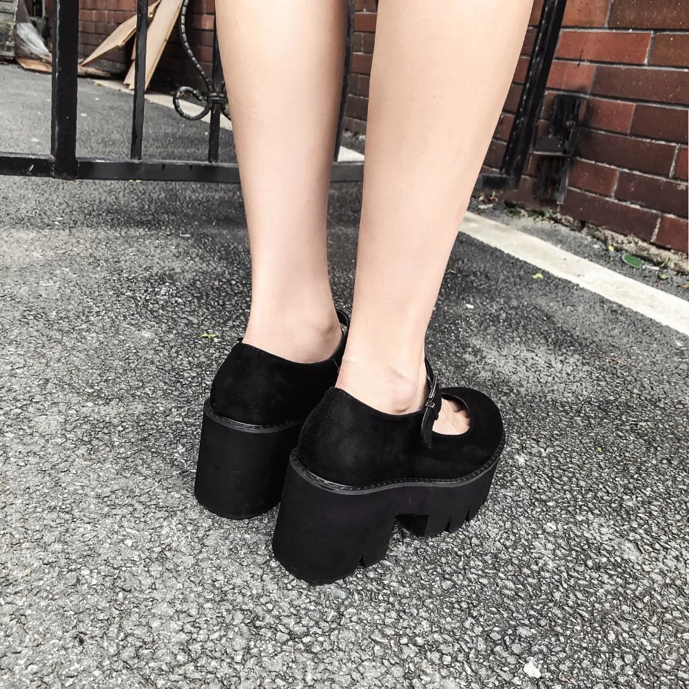 AIYKAZYSDL Women Pumps Platform Wedge Shoes Block Chunky Thick High Heels Preppy Style Cosplay Shoes Mary Jane Faux Suede Shoes