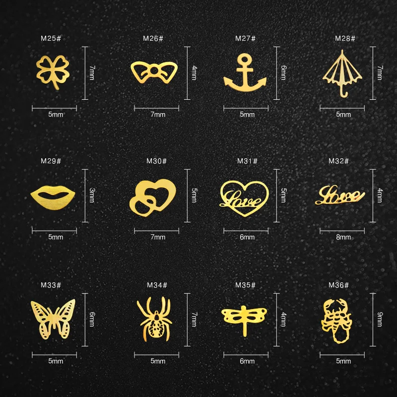 Золотые металлические наклейки для дизайна ногтей 30 шт./упак. украшения 3D шпильки