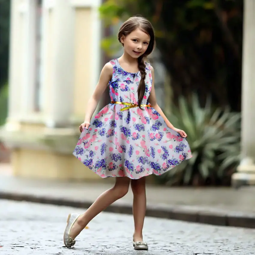 Free Shipping Summer Chiffon Princess Baby Girls Bowknot Belt Floral Gown One-piece Dress | Детская одежда и обувь