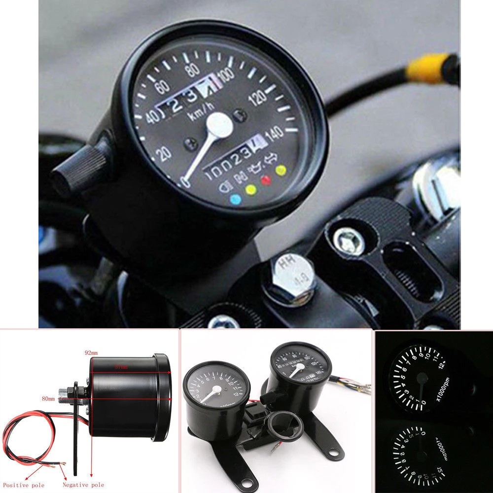 12V Black Tachometer+Speedometer &amp Dual Odometer Gauge Kit Chopper Bobber Cafe High Sensitivity for Motorcycle Modification | Автомобили