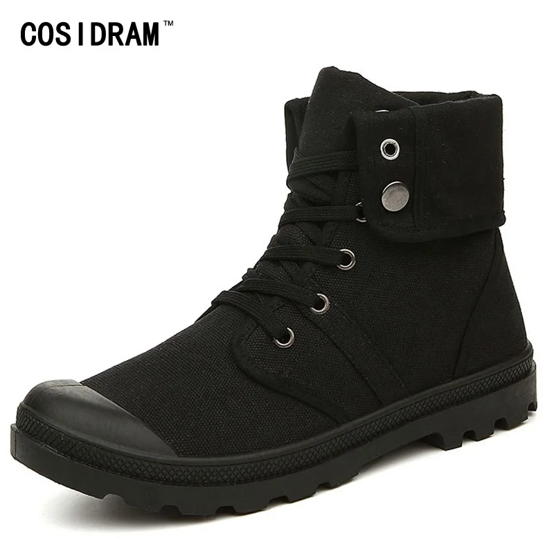 COSIDRAM осень зима мужские брезентовые ботинки модные высокие военные ботильоны