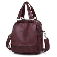 womans backpack solid color pu leather casual girls school bag multi function small shoulder bag exquisite backpack