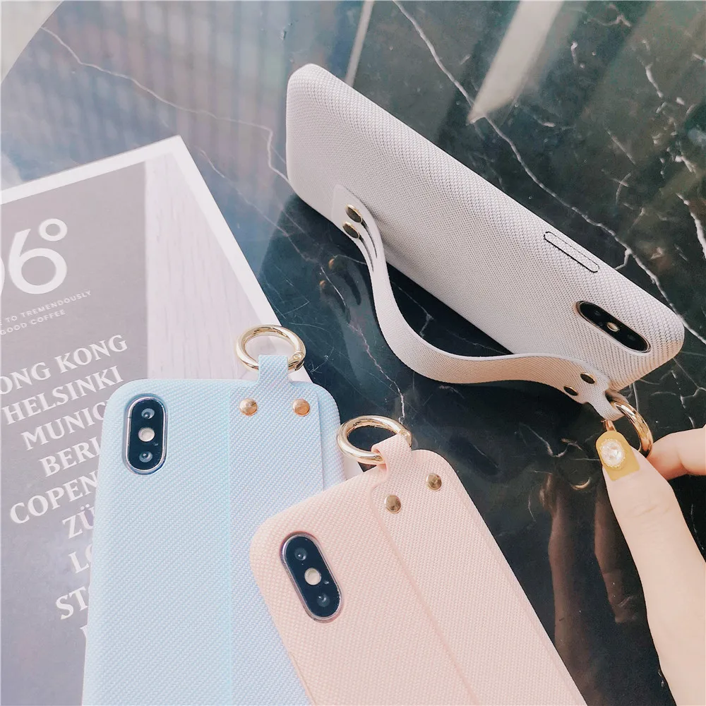 For Iphone XR Case Wrist Strap Fashion Candy Colors Phone Cases 7 Plus 6S 8 XS MAX Soft Leather Grain Cover Capa |